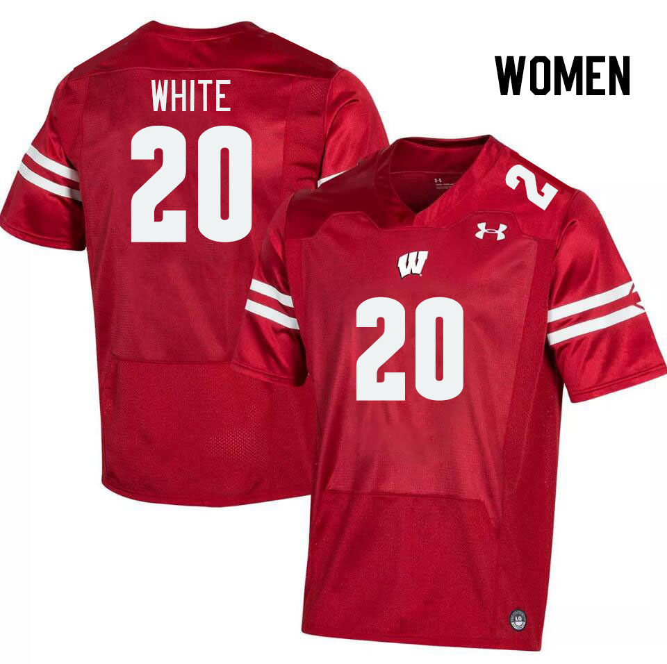 Women #20 Nate White Wisconsin Badgers College Football Jerseys Stitched Sale-Red - Click Image to Close